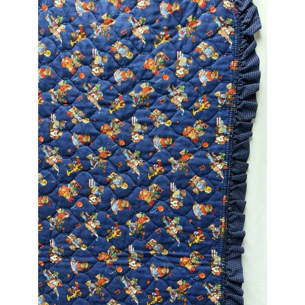 Vintage Teddy Bear Quilt Baby Toddler Cranston Print Tea Party 1990s Excellent